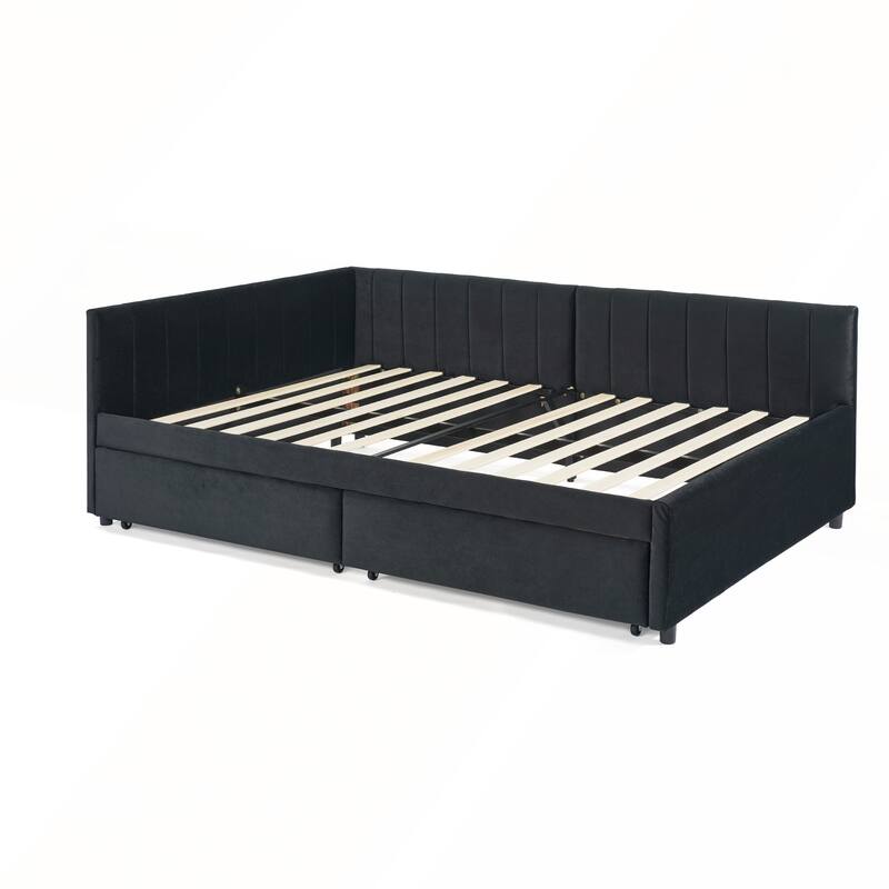 Full Size Upholstered Tufted Bed Frame with Two Drawers and Comfortable Backrest