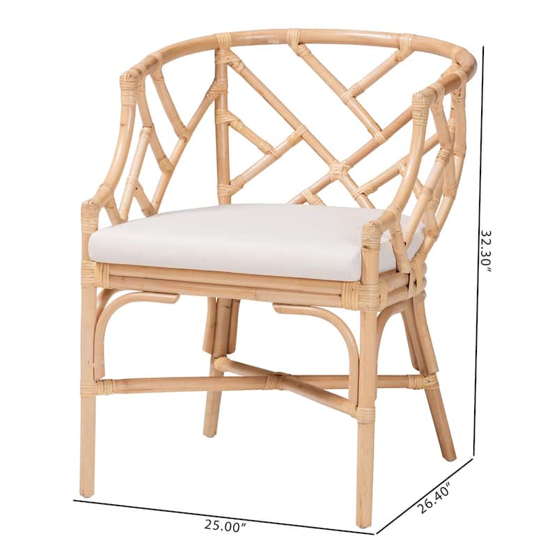 Padma Natural Rattan Dining Chair - Handwoven Barrel Accent Chair with Bamboo-Style Frame and Lattice Detailing