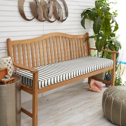 Sunbrella Blue White Stripe Indoor/Outdoor Bench Cushion 37" to 48", Corded