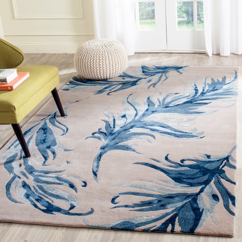 SAFAVIEH Handmade Allure Njomza Modern Floral Wool Rug - 4' x 6' - Beige/Blue