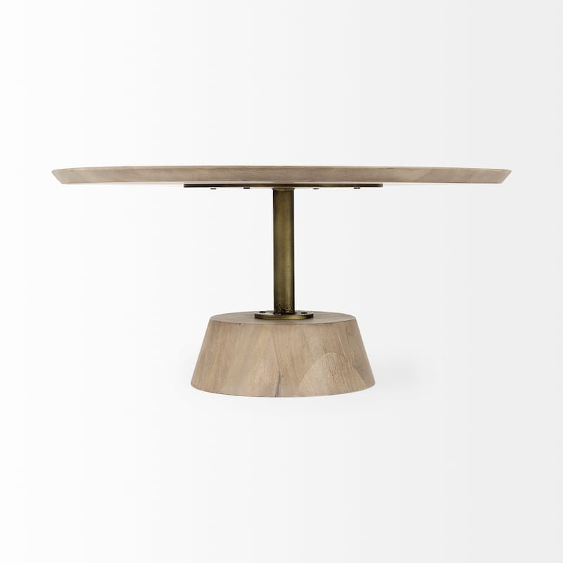 Maxwell Dark Brown Wood w/Black Metal Pedestal Round Side Table