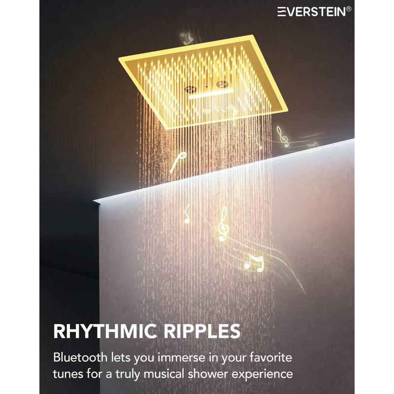 Shower Faucet Set Dual Heads with 3 Spray Modes 16" Ceiling and 6" Wall Mount Body Jets Handheld Spray LED Music