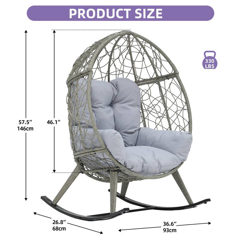 Moasis 38"W Wicker Rocking Egg Chair with Cushion