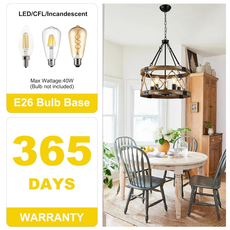 Oaks Aura Wooden Chandelier,Farmhouse Wood Pendant Light,Caged Light Height Adjustable Hanging Lamp for Living Room,Dining Room
