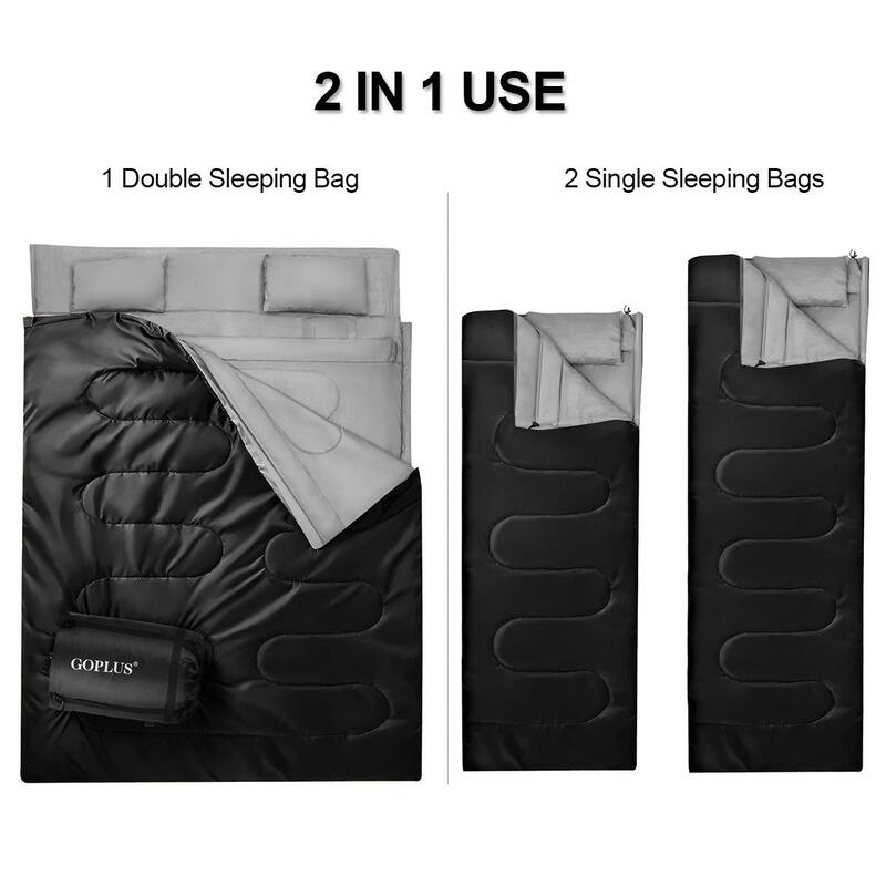 Goplus Double 2 Person Sleeping Bag Waterproof w/ 2 Pillows Camping - Queen