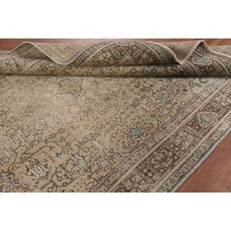 Hand Knotted Oriental 100% Wool Carpet Traditional Medallion Beige & Ivories Tabriz Area Rug - 9' 6'' X 6' 5''