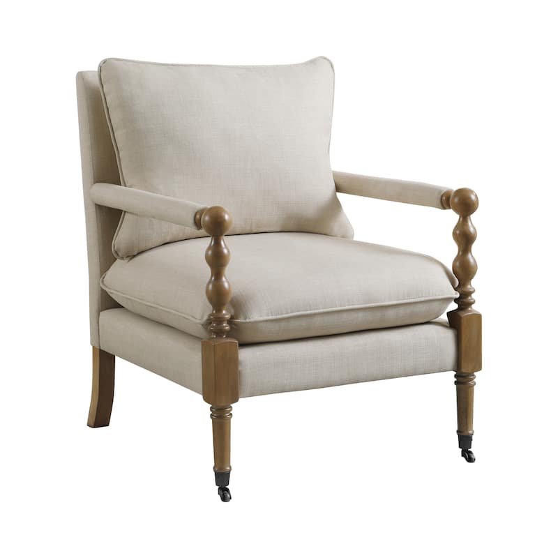 Beatrice Beige Wooden Accent Chair with Turned Legs