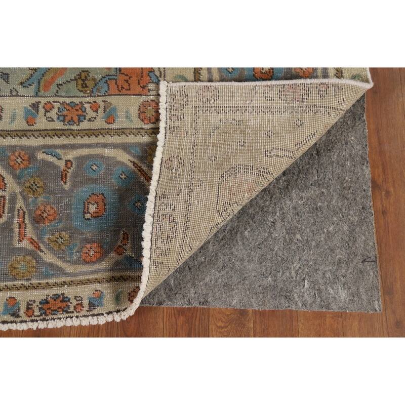 Green Tabriz Vintage Persian Area Rug Hand-Knotted Wool Carpet - 9'7" x 12'9"