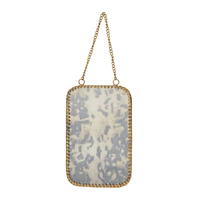 Hanging Metal Framed Antiqued Mirror with Chain, Antique Brass Finish