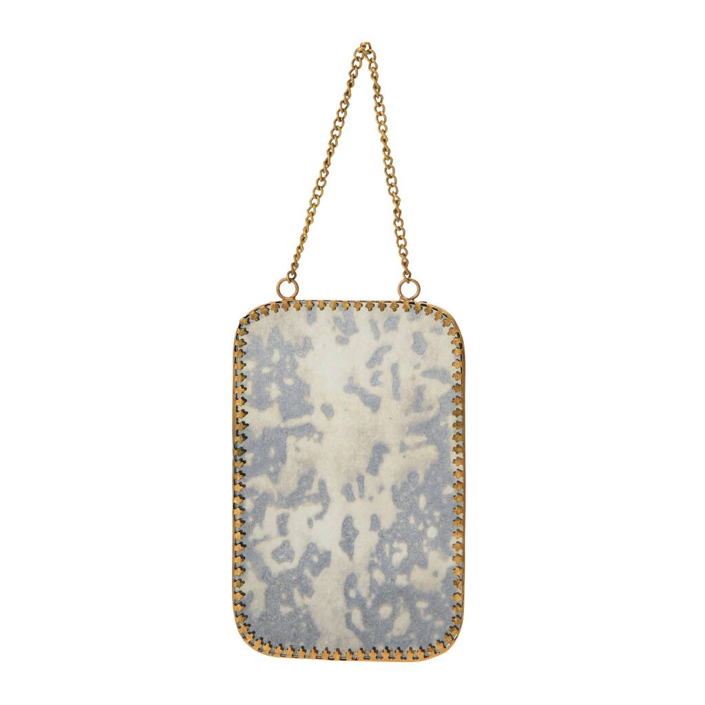 Hanging Metal Framed Antiqued Mirror with Chain, Antique Brass Finish