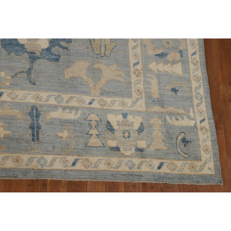 Hand Knotted Oriental 100% Wool Carpet Transitional All-Over Navy Blue & Blues Oushak Area Rug - 9' 11'' X 8' 6''