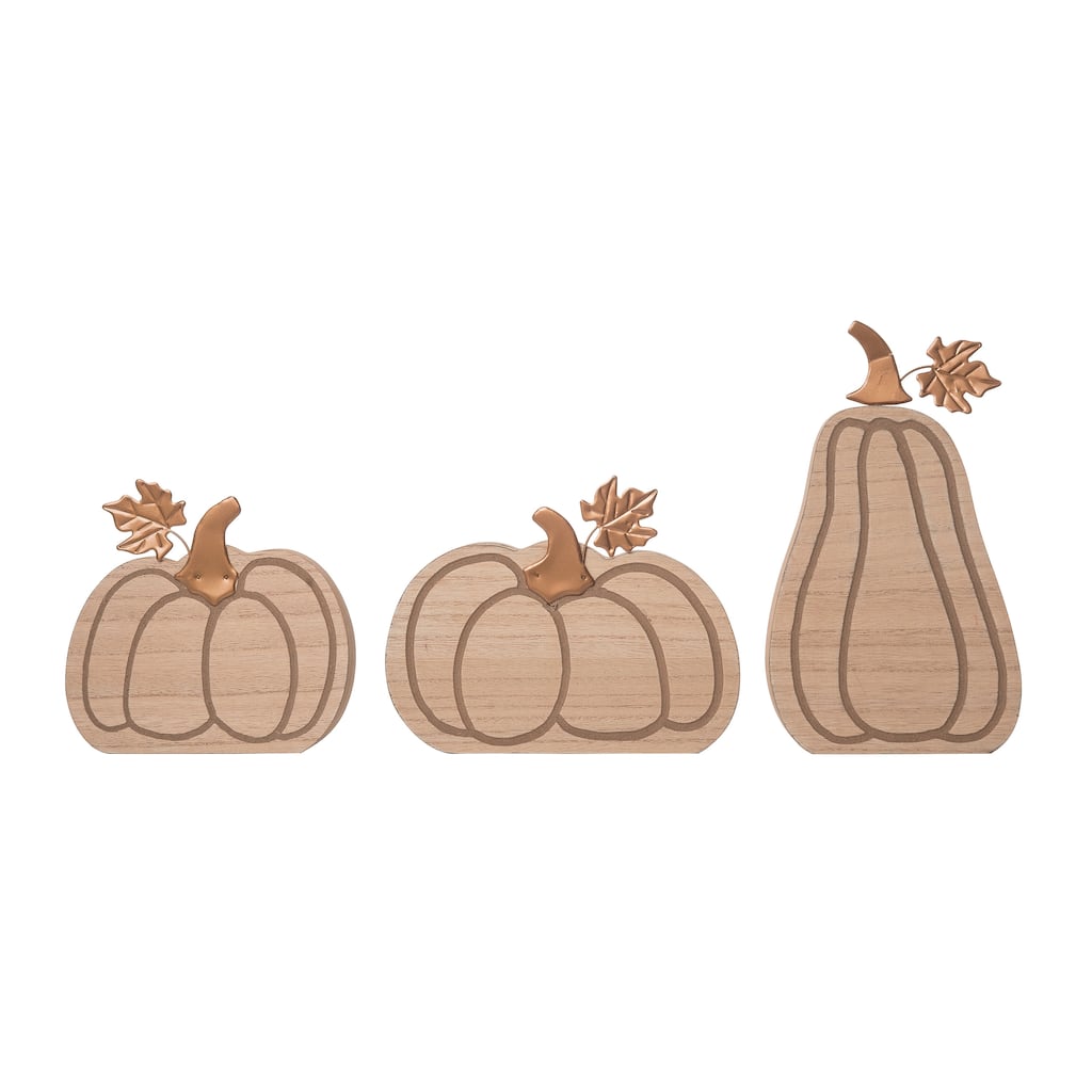 Transpac MDF Routed Pumpkin Block Decor Set of 3 Fall/Harvest Home Decorations