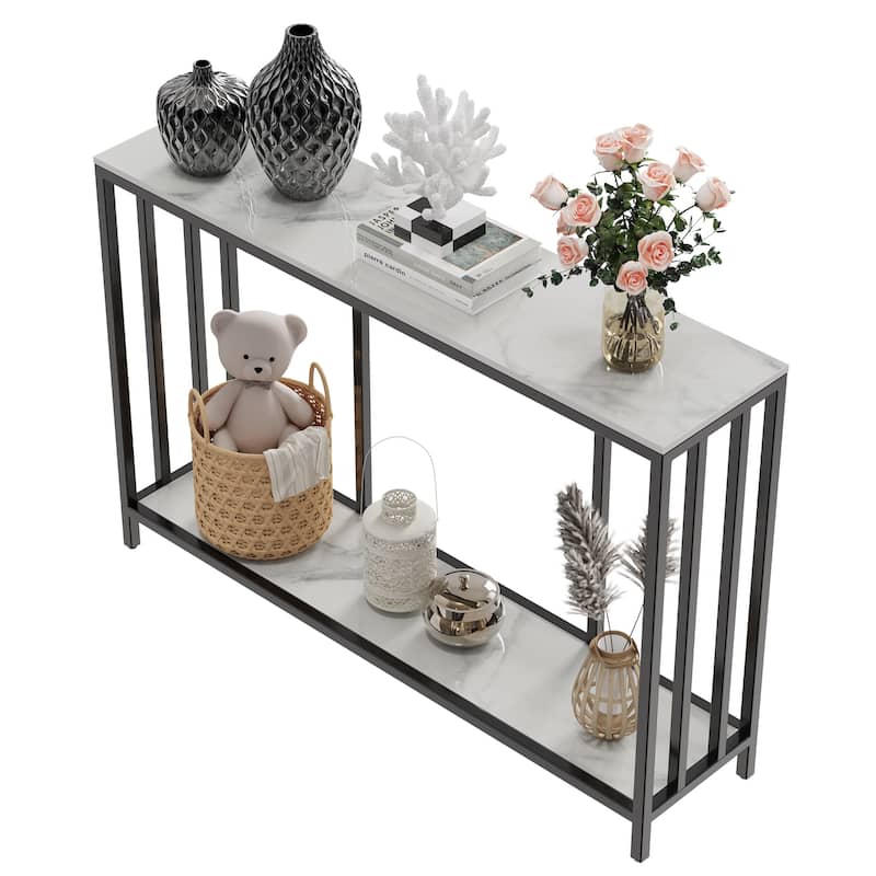 Marble Console Table 2 Tier with Metal Frame Sofa Storage Table - 47.2x11.8x30.7 inch