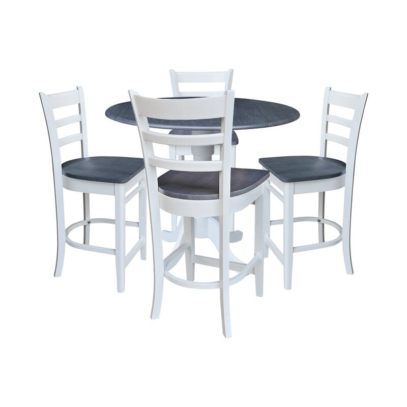 42" Round Pedestal Table with Stools - 5-Piece Counter Height - White/Heather Gray