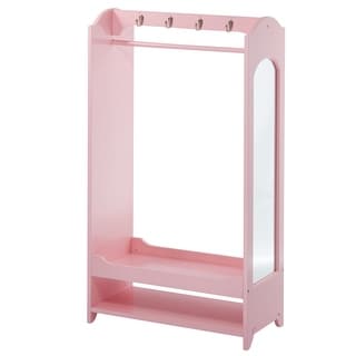 Teamson Kids Little Princess Dress Up Armoire with Mirror, Storage Hooks, Shoe Shelves, Hanging Rod, Pink Wardrobe Organizer