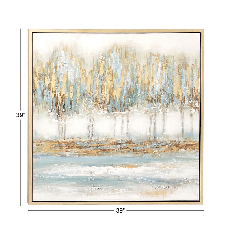 Canvas Tree Framed Wall Art with Gold Frame - Blue - Roche River Decor
