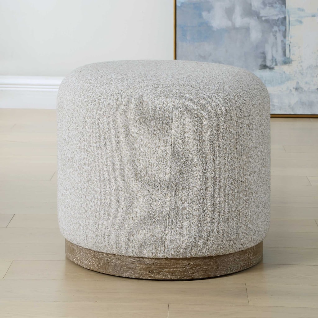 Copper Grove Off-white Wood Base Round Ottoman Stool.
