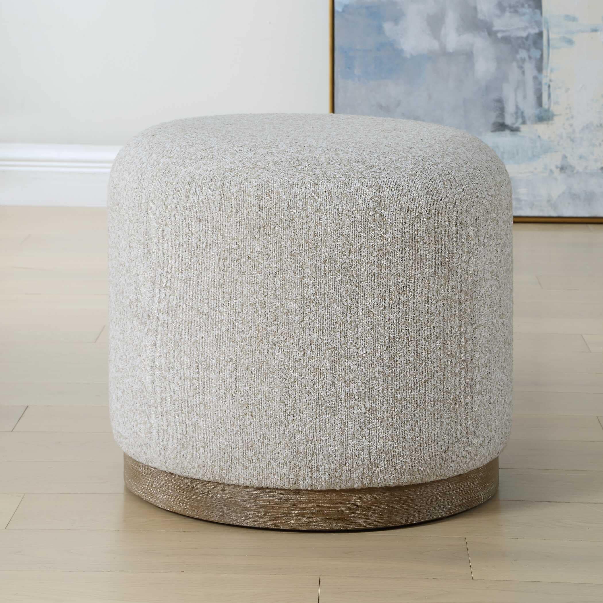 Copper Grove Off-white Wood Base Round Ottoman Stool