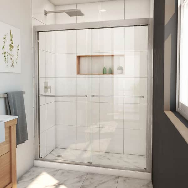 Duet 56 to 60 in. x 72 in. Semi-Frameless Bypass Sliding Shower Door in Brushed Nickel