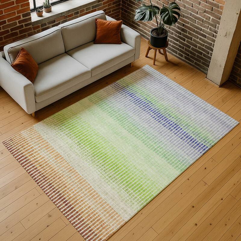 Machine Washable Indoor/ Outdoor Contemporary Stripes Chantille Rug