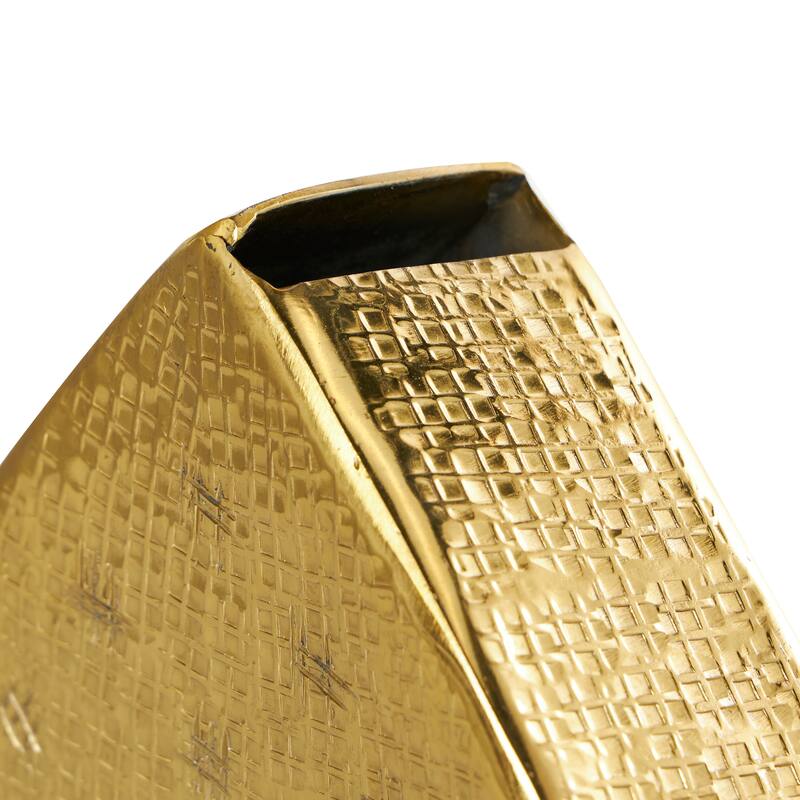 Gold or Silver Aluminum Metal Slanted Heart Sculpture with Cube Textured Exterior