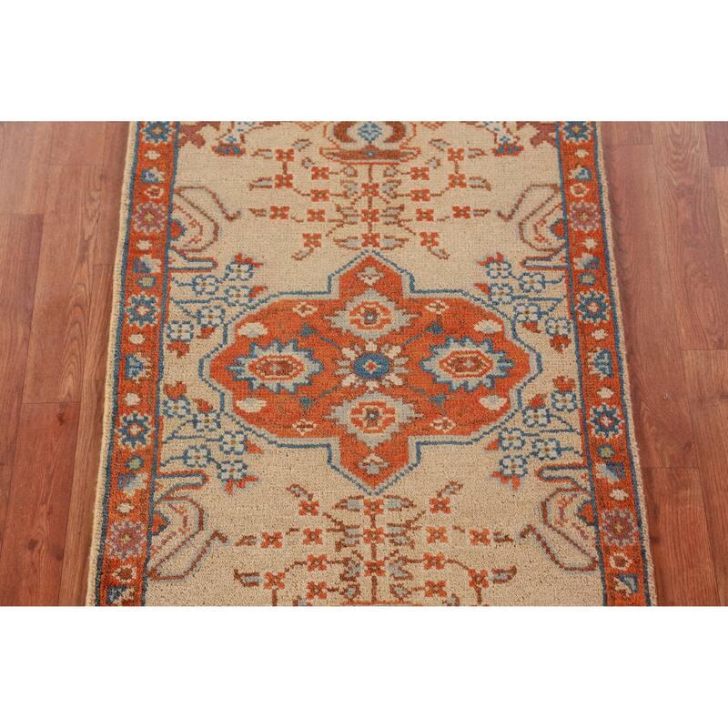 Hand Knotted Oriental 100% Wool Carpet Transitional Medallion Peach Oushak Area Rug - 5' 11'' X 2' 6''