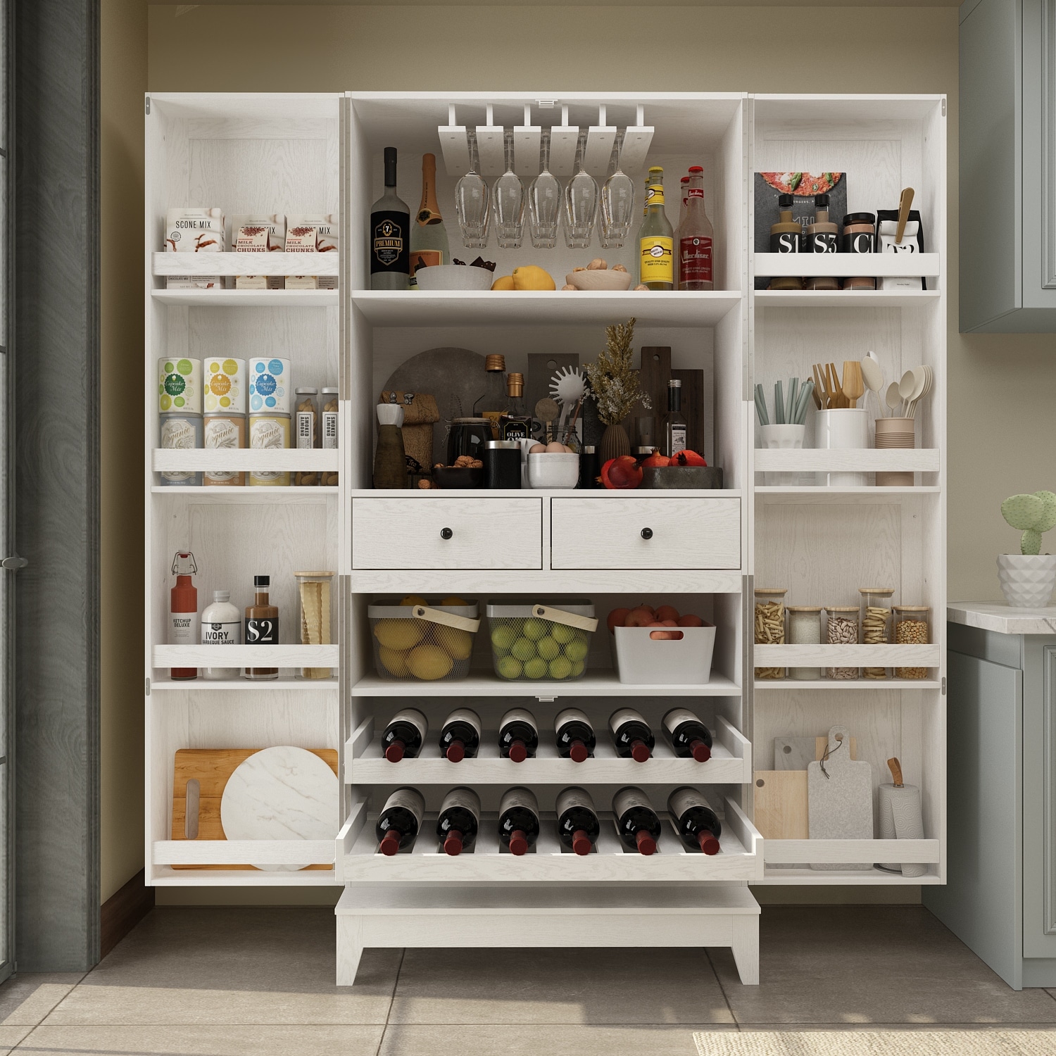 Kitchen Storage Solution Wine Drawers Wine Glass Cabinet Pantry White On Sale Bed Bath Beyond 37478724