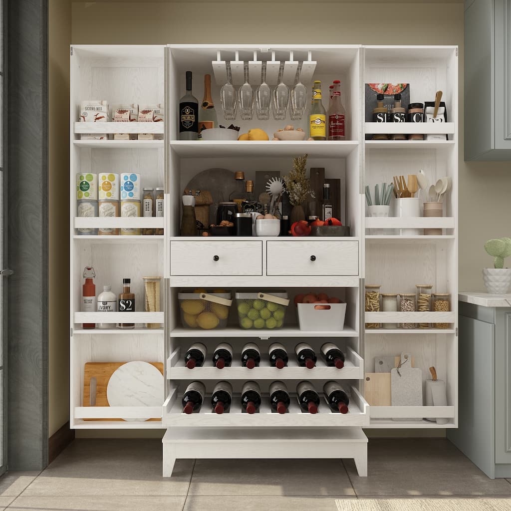 Kitchen Storage Solution Wine Drawers Wine Glass Cabinet Pantry White