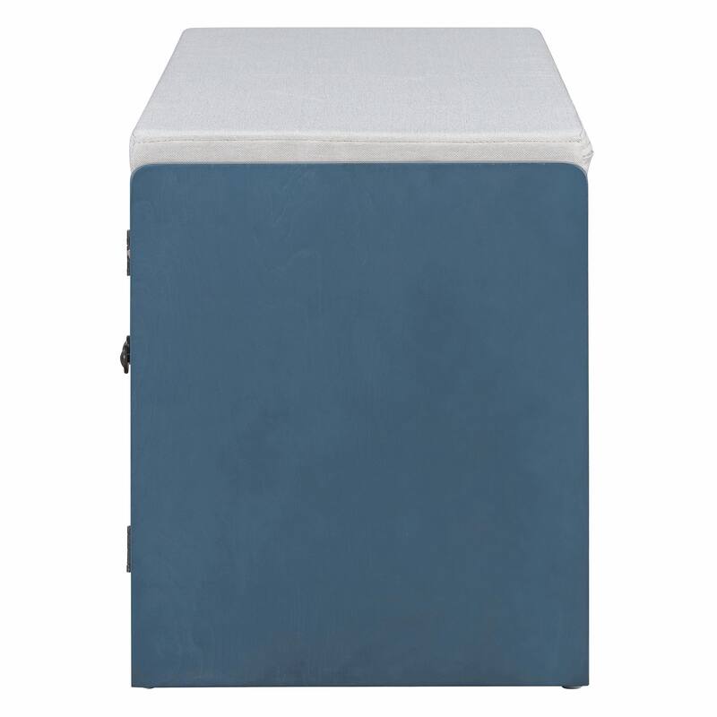 Rustic Storage Bench with Removable Cushion, Woven Rattan Doors & Adjustable Shelves