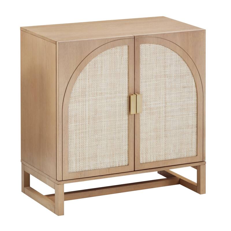 Paxton Boho Wood Storage Cabinet with Doors, Small Storage Cabinet or TV Stand with Rattan Door Details