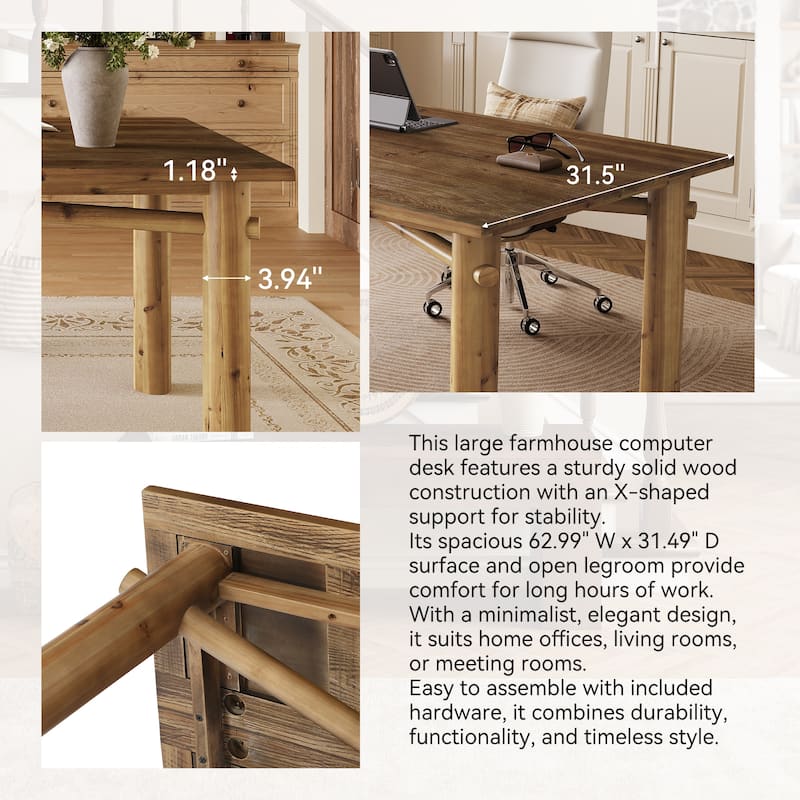 62.99 Inch Large Farmhouse Executive Desk