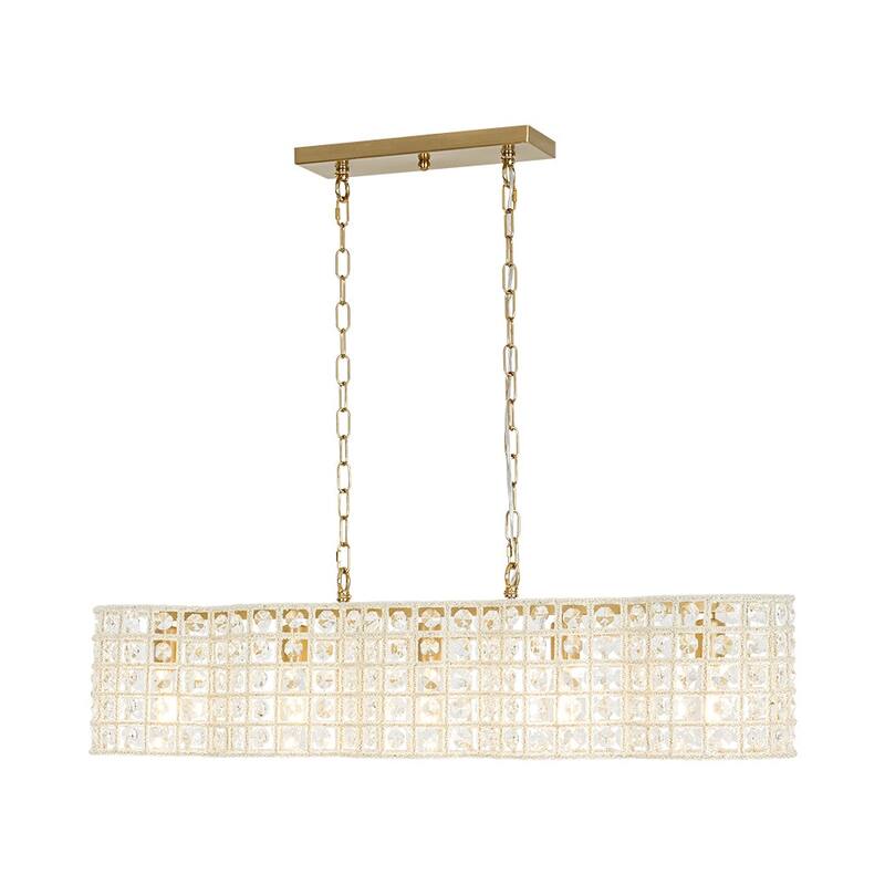 Classic 5-Light Crystal Curved Cage Island Pendant Chandelier