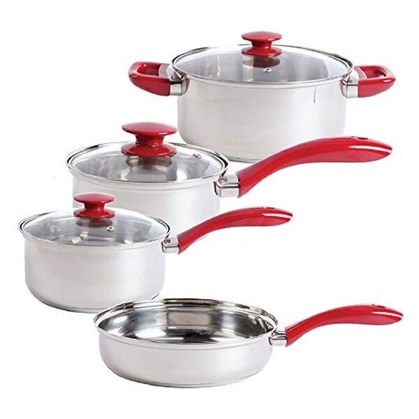 Gibson Oster Crawford 7 Piece Stainless Steel Cookware Set, Silver/Red (104428.07)