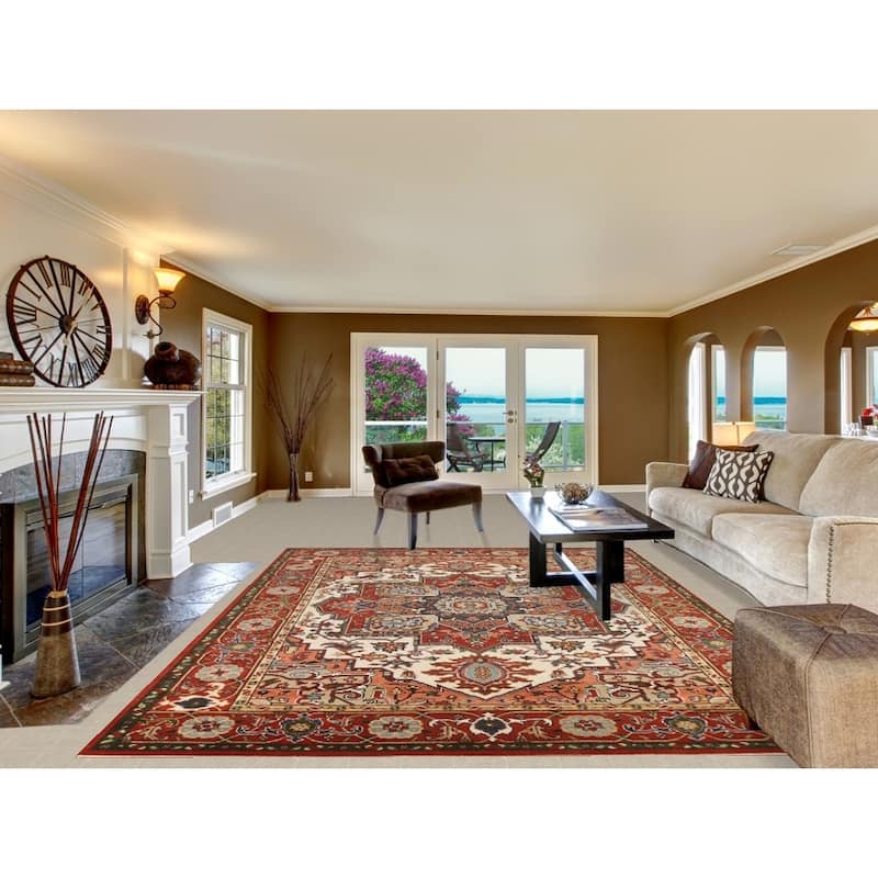 Hand Knotted Oriental 100% Wool Carpet Traditional Medallion Beige & Ivories Heriz (serapi) Area Rug - 11' 9'' X 8' 6''