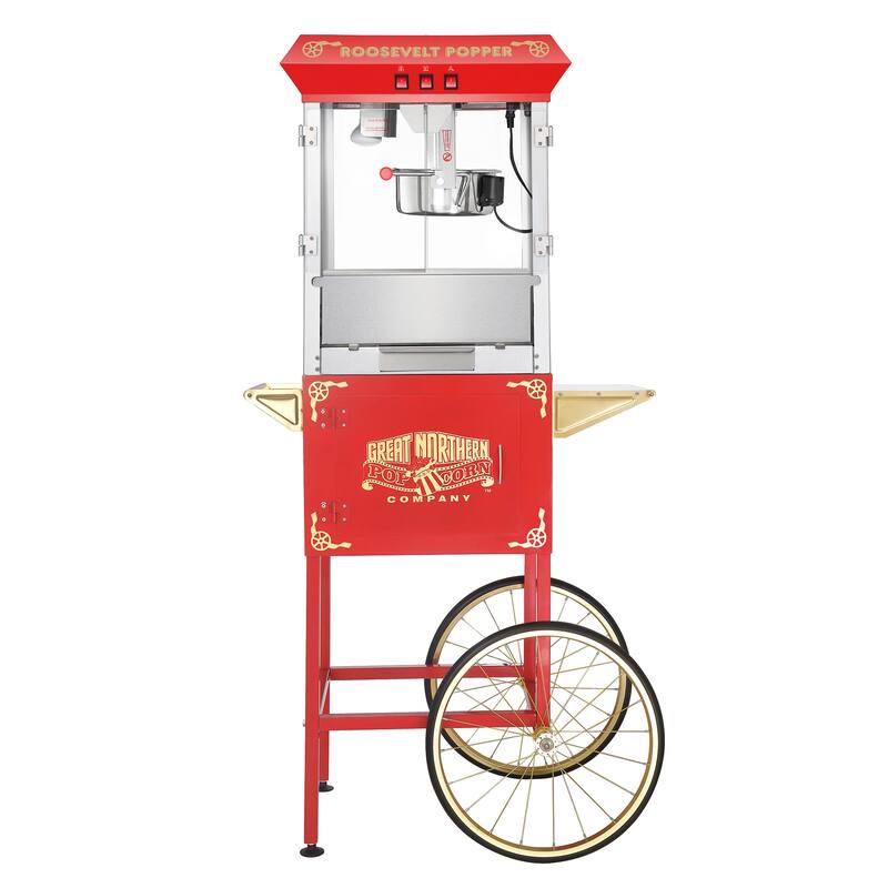 Popcorn Machine with Cart – 8oz Popper with Stainless-steel Kettle by Great Northern Popcorn (Red)