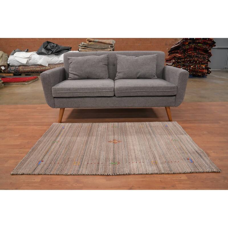 Hand Knotted Oriental 100% Wool Carpet Tribal Stripe Brown Gabbeh Area Rug - 4' 11'' X 3' 0''