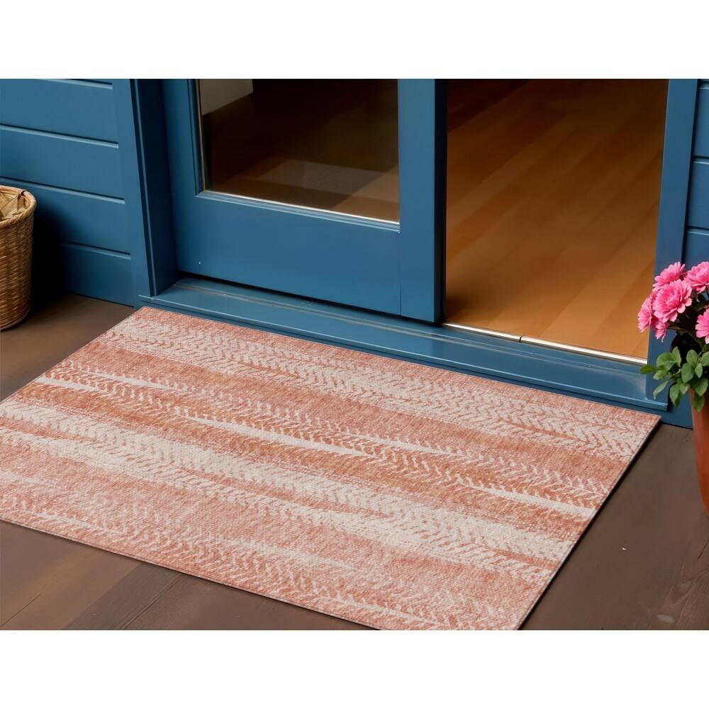 HomeRoots Botanical Leaves Transitional Rectangle Outdoor Rug