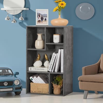 Wood Storage Cube Bookcase, 3 Tier 5 Cube Open Shelf Storage Cabinet, Multipurpose Bookshelf, Corner Display Cabinet