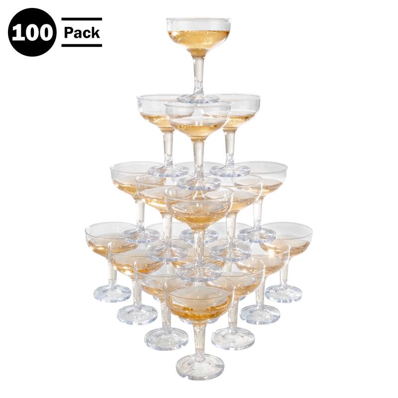 100-Pack 5-oz Plastic Champagne Glasses, Reusable or Disposable by Lavish Home - Clear - Set of 16/Set of 18/Set of 48