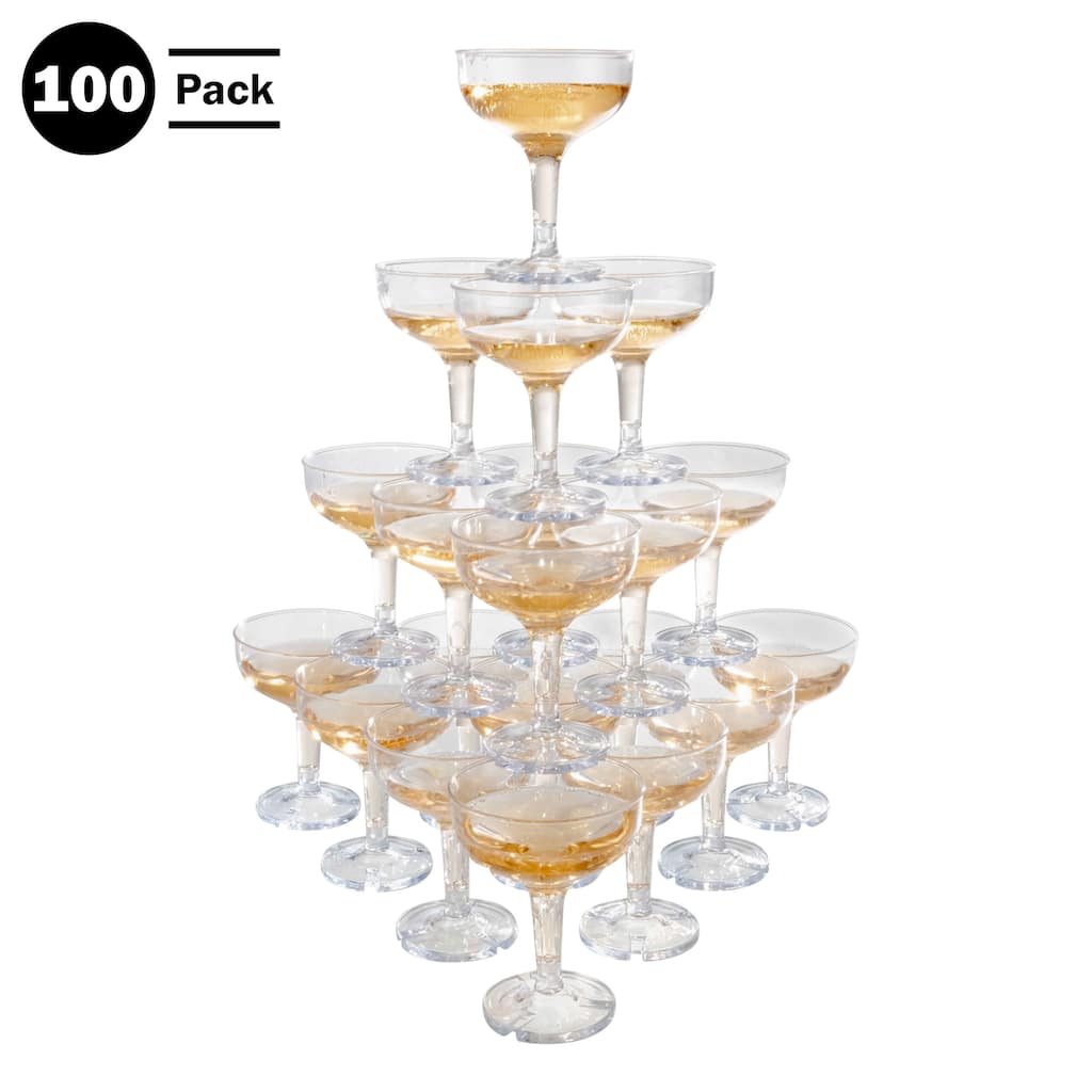100-Pack 5-oz Plastic Champagne Glasses, Reusable or Disposable by Lavish Home