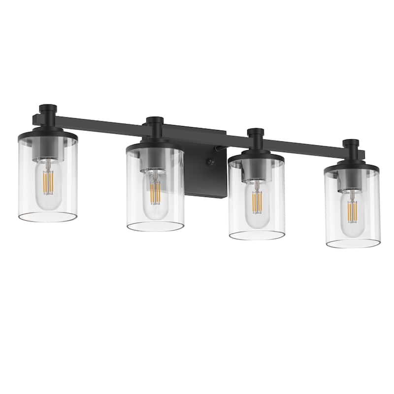 3 Light Vanity Lights, Black and Gold Wall Sconce Light with Clear Glass, Bathroom Light Fixtures