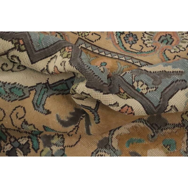 Hand Knotted Oriental 100% Wool Carpet Traditional Floral Brown Tabriz Area Rug - 12' 11'' X 9' 2''