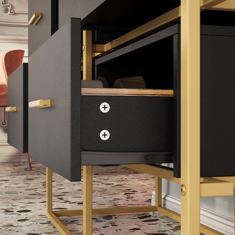 Black Storage Cabinet,Sideboard with 4 Drawers,Adjustable Dividers,Organize Home/Office Clutter