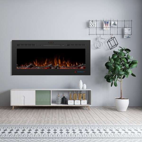 50 inch Black LED Recessed Electric Fireplace with 3 Flame Colors