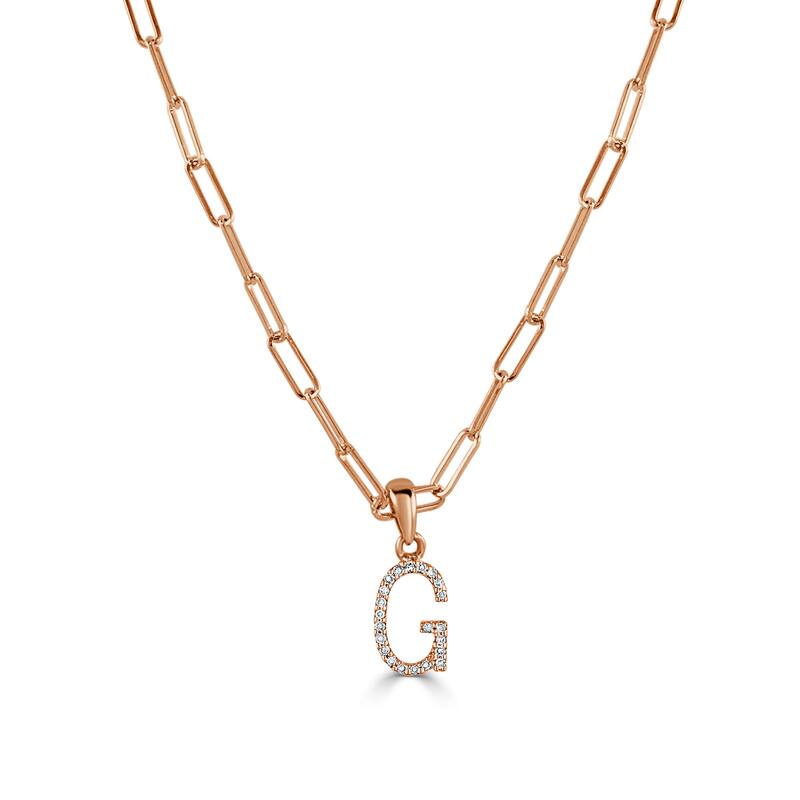 Joelle Collection Diamond Initial Letter Necklace Paperclip 14K Gold 16-inch Chain 1/10 TDW Necklace - G - Rose
