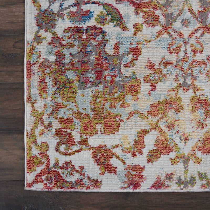 Power Loomed Distressed Floral Traditional Non Skid Area Rug - 118' X '94' X '0.5