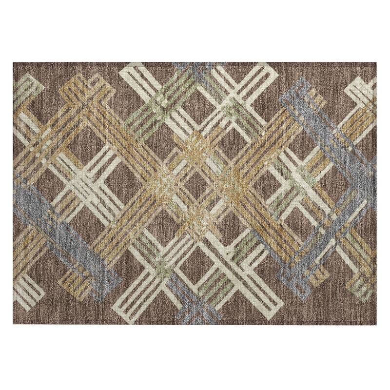 Machine Washable Indoor/ Outdoor Modern Trellis Chantille Rug