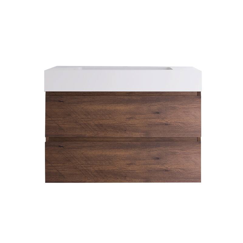 Single Sink Floating Bath Vanity in with Solid Surface Top