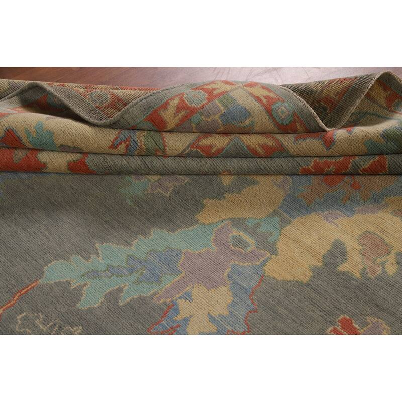 Hand Knotted Oriental 100% Wool Carpet Transitional All-Over Greys & Charcoal Oushak Area Rug - 11' 10'' X 9' 3''