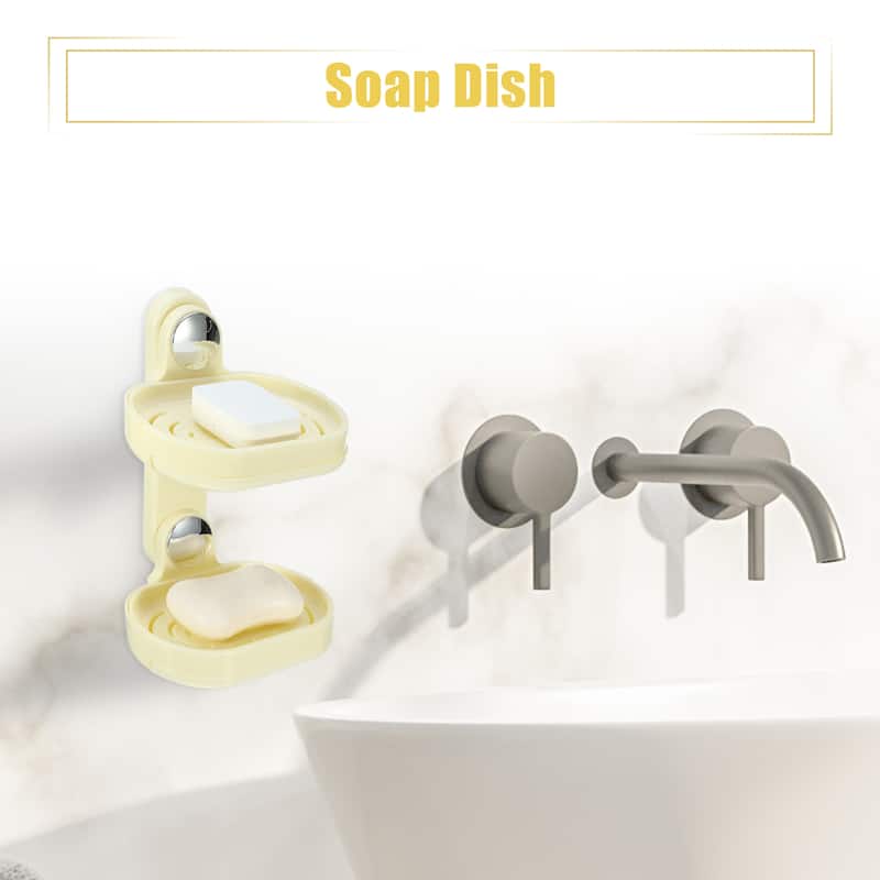 Double Layer Soap Holder Soap Dish for Shower Wall for Bathroom Kitchen - Beige